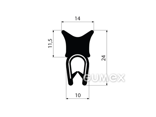 Profil U-PIRELI mit Metallverstärkung mit oberer Dichtung A1110, 78°ShA, U-PVC, Bauch-EPDM, schwarz, 